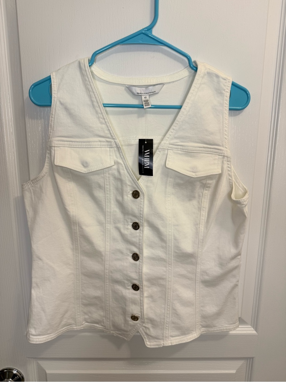 WHBM Sleeveless Button-Front Vest Top - White- NWT- size 12